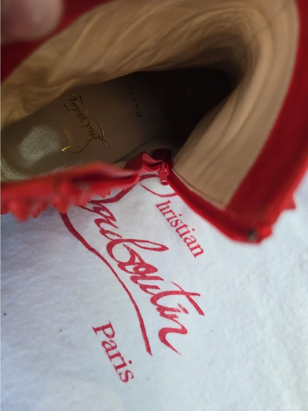 Christian Louboutin Red Spiked Pointed-Toe Stiletto Ankle Boots 36
